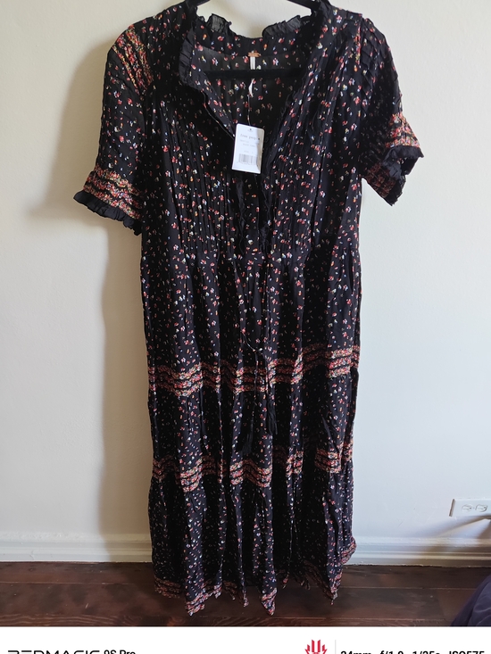 Free People Dresses & Skirts - Free People Black Maxi Dress with Pink Floral Border